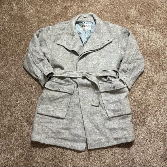 Wool Coat Alafoss of Iceland Icewool Gray Funnel Neck Mid Length Vtg Size Large - Picture 2 of 16